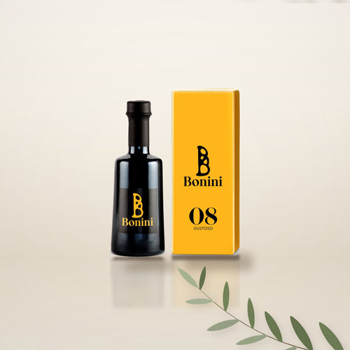 Bonini 08 Gustoso 250 ml, flacon et etui, rameaux d'olivier